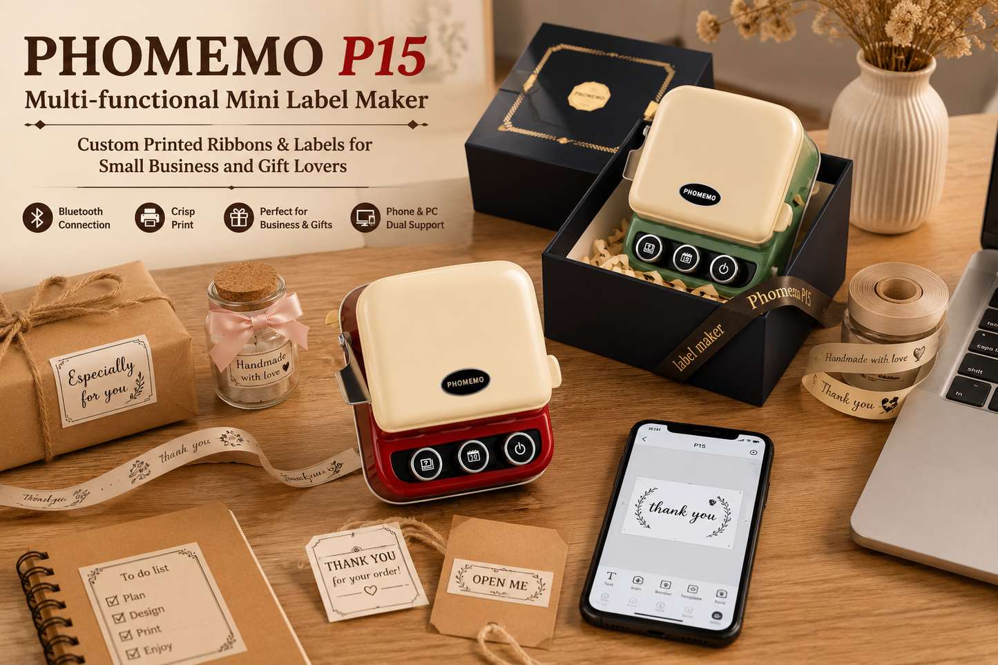 Phomemo P15 Bluetooth Ribbon Printer | Personalized Gift Wrap Maker